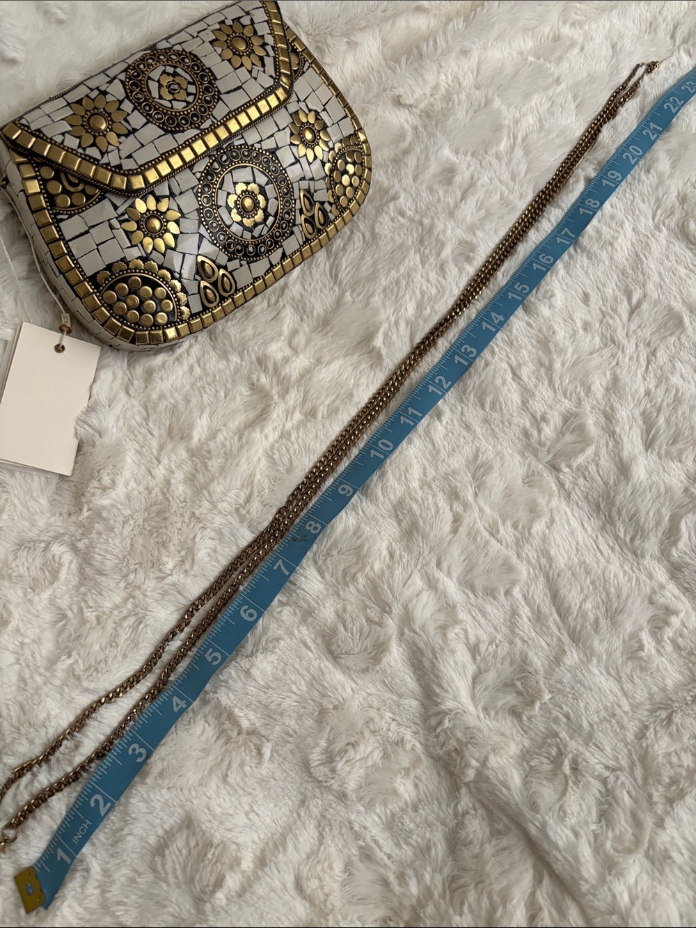 Antik Kraft White and Gold Mosaic Floral Embellished Crossbody/Clutch - Picture 8 of 10